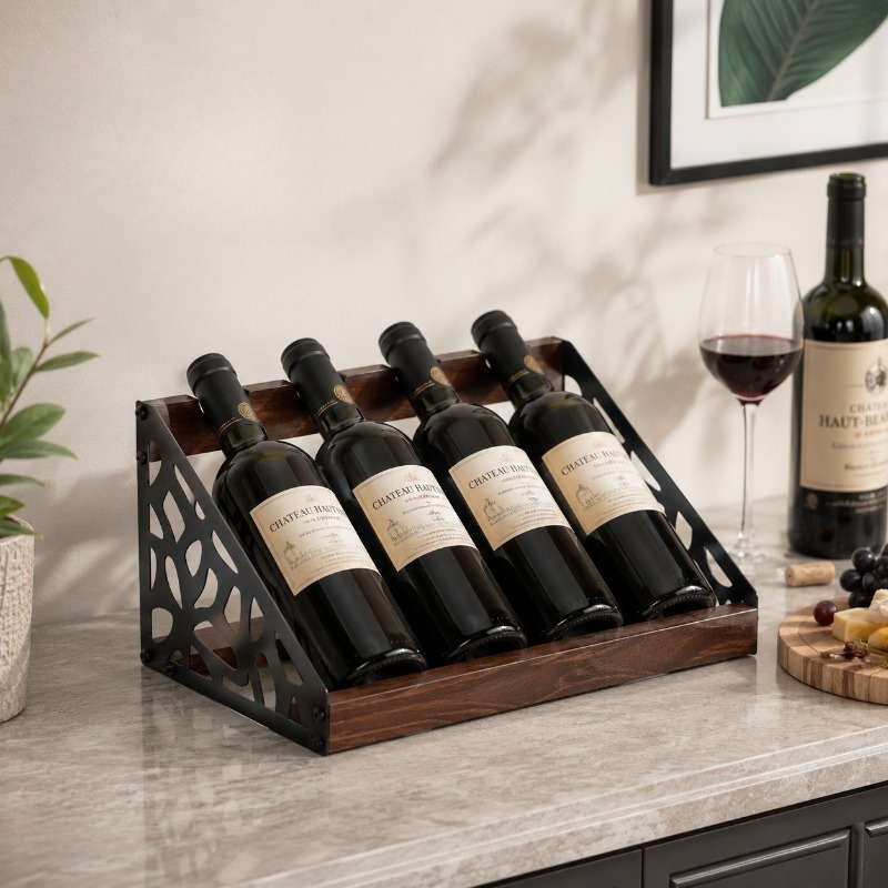 Home Bar Shelf - ホームバー木製ワインラック ワインボトルホルダー レトロ中空鉄製カクテル棚 ディスプレイ ウイスキーショーケーススタンド バーアクセサリー