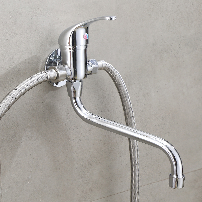 Home Bar Sink - 壁掛け式超ロングスパウトキッチンシンク蛇口 温水冷水洗面混合水栓 表面取り付け バルコニー洗濯場モッププール回転式蛇口