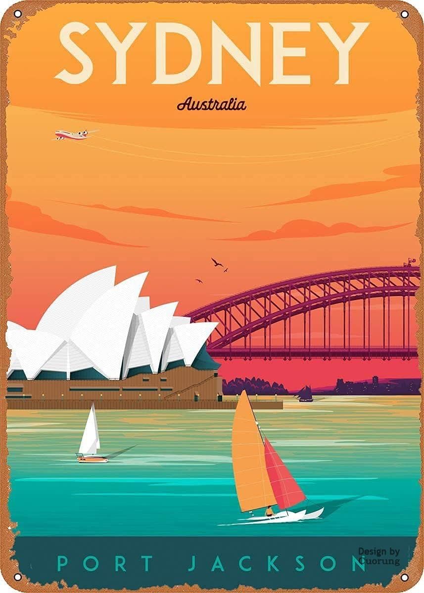 Home Bar Sydney - 男の隠れ家装飾 旅行用メタルティンサイン シドニー旅行ポスター 4 レトロ ホームトラベル