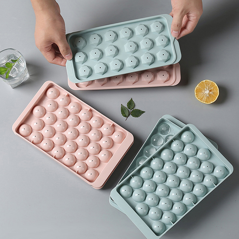 Ice Mold Sphere - 1個入り 3D丸型トレイ 蓋付き プラスチック製 ダイヤモンド球体型 アイスモールド