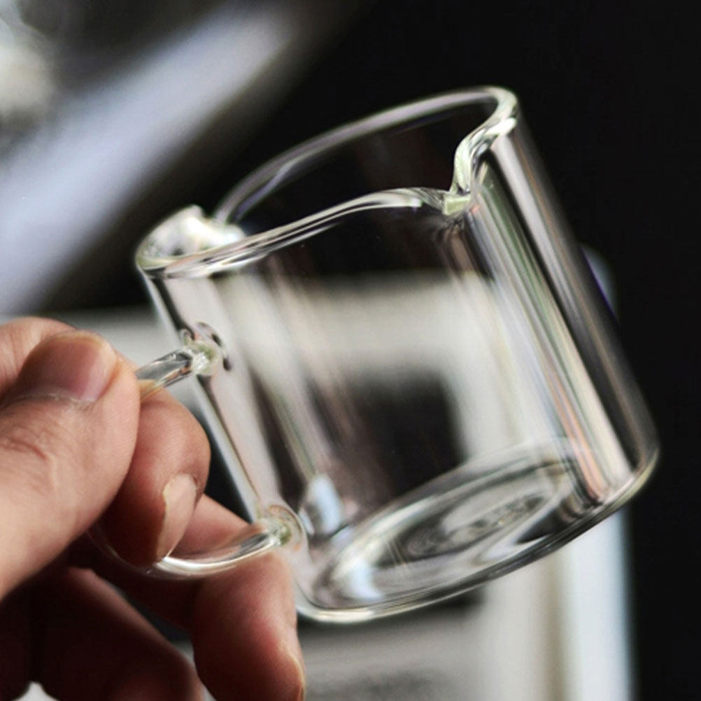Home Bar Set - 2個入りエスプレッソカップセット 透明ボロシリケートガラス 100ml ダブルスパウト ミニ計量カップ ハンドル付き