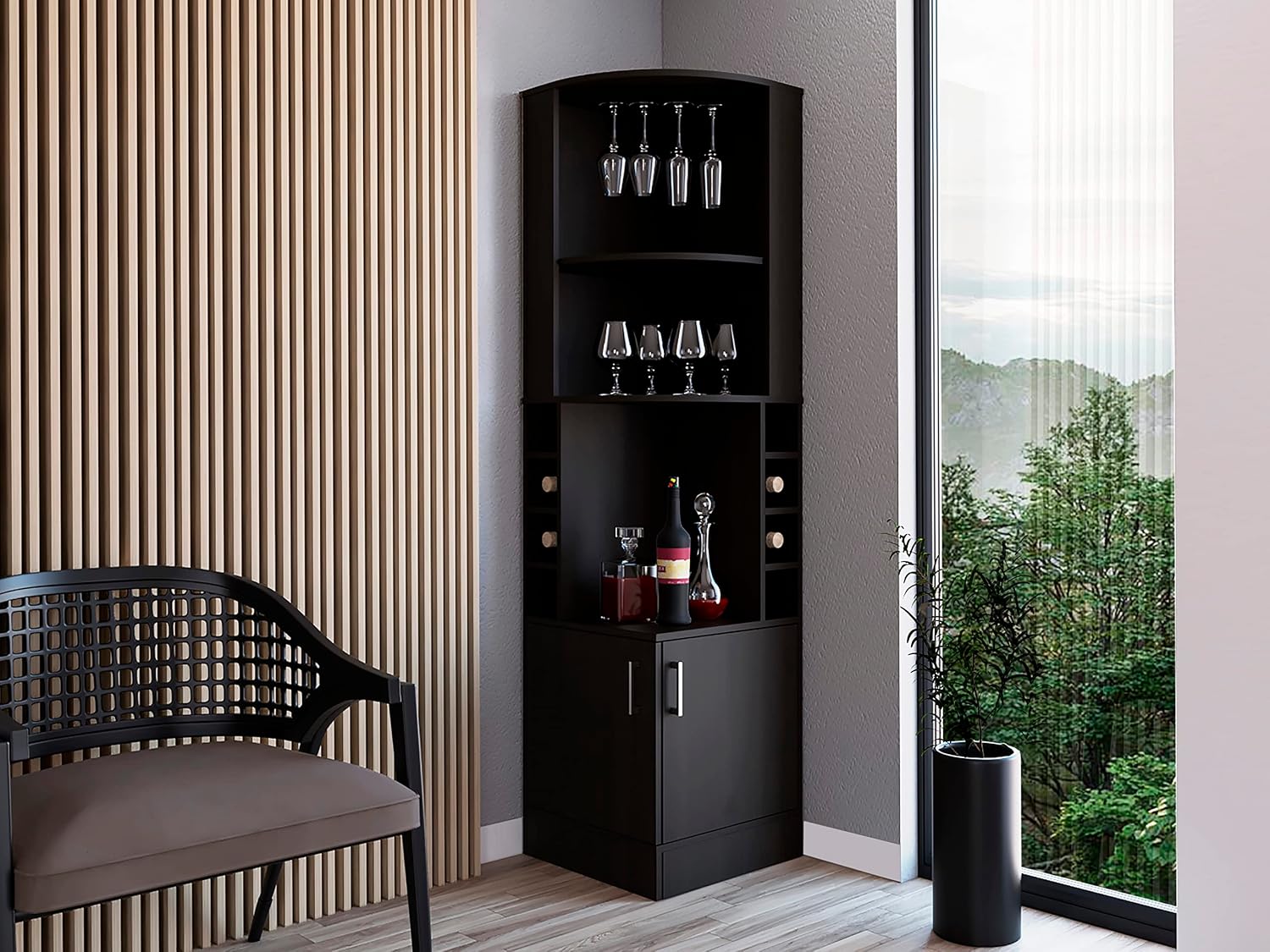 コーナーバーキャビネット、2段の棚、グラスホルダー、8本用ボ - Home Bar And Cabinet のレビューと価格