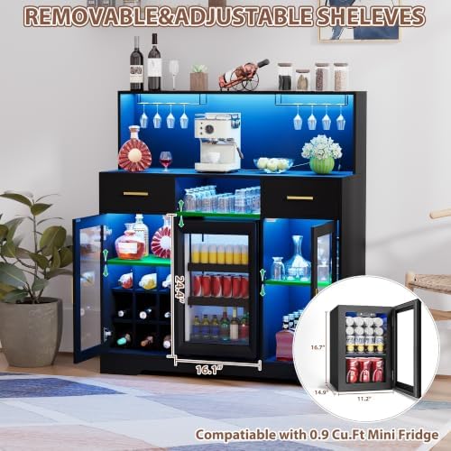 ミニ冷蔵庫付き収納キャビネット、LEDライトと電源コンセント - Home Bar And Cabinet のレビューと価格