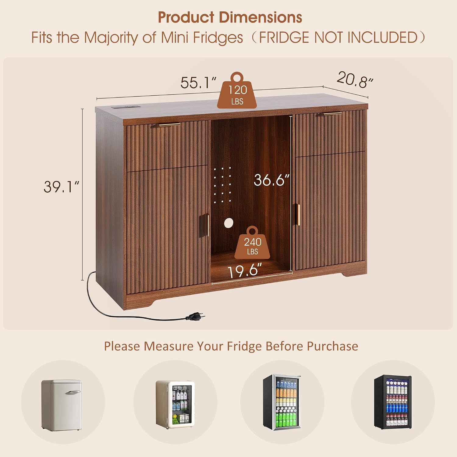 55インチのコーヒーバーキャビネット（充電ステーションと冷蔵 - Home Bar And Cabinet のレビューと価格