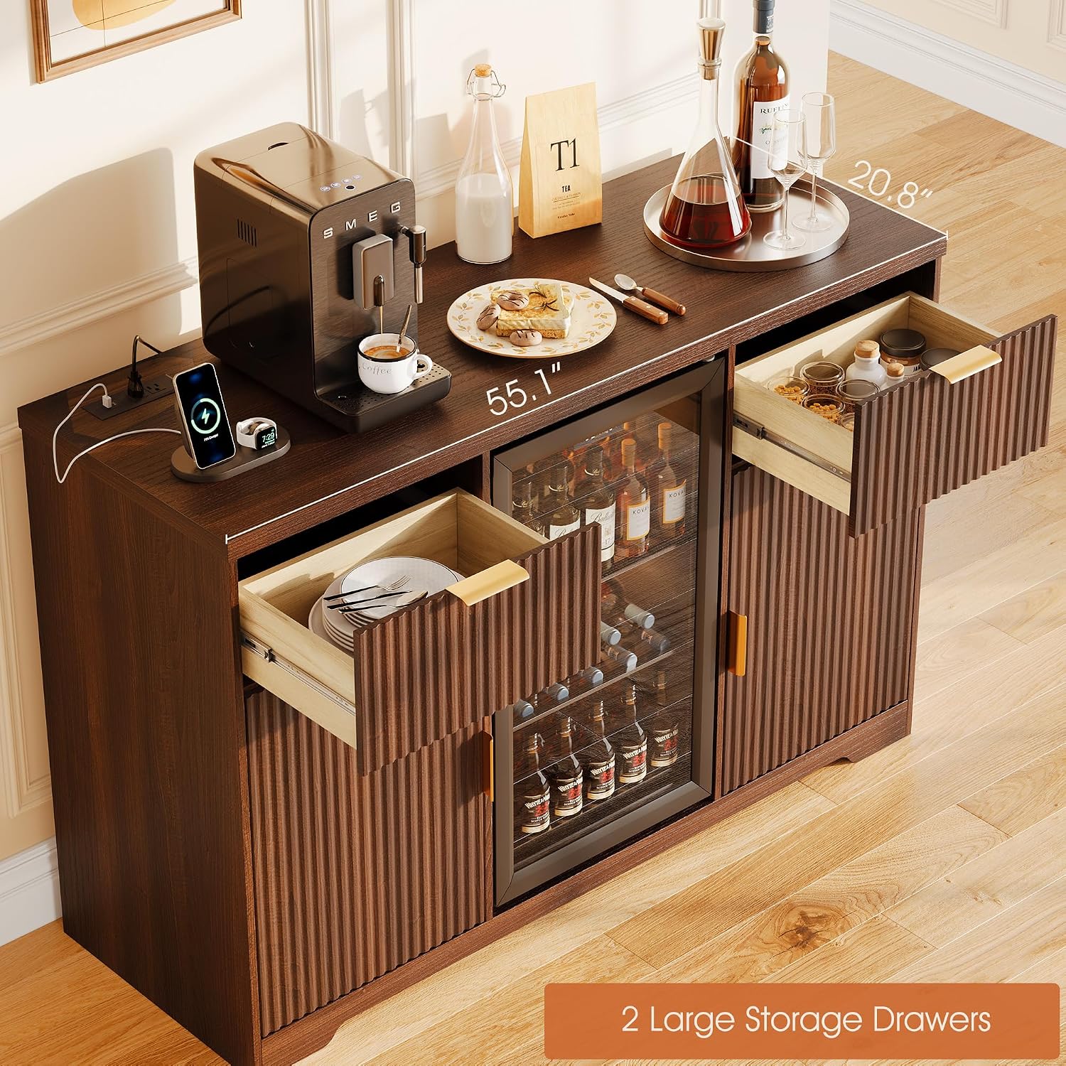 55インチのコーヒーバーキャビネット（充電ステーションと冷蔵 - Home Bar And Cabinet のレビューと価格