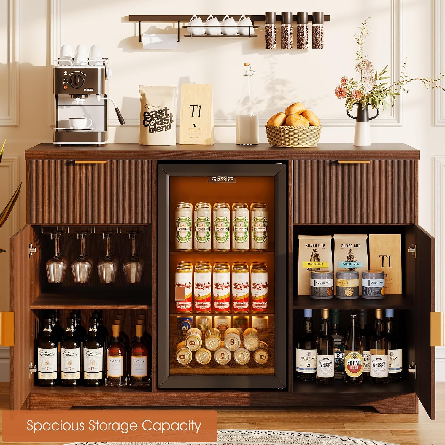 55インチのコーヒーバーキャビネット（充電ステーションと冷蔵 - Home Bar And Cabinet のレビューと価格
