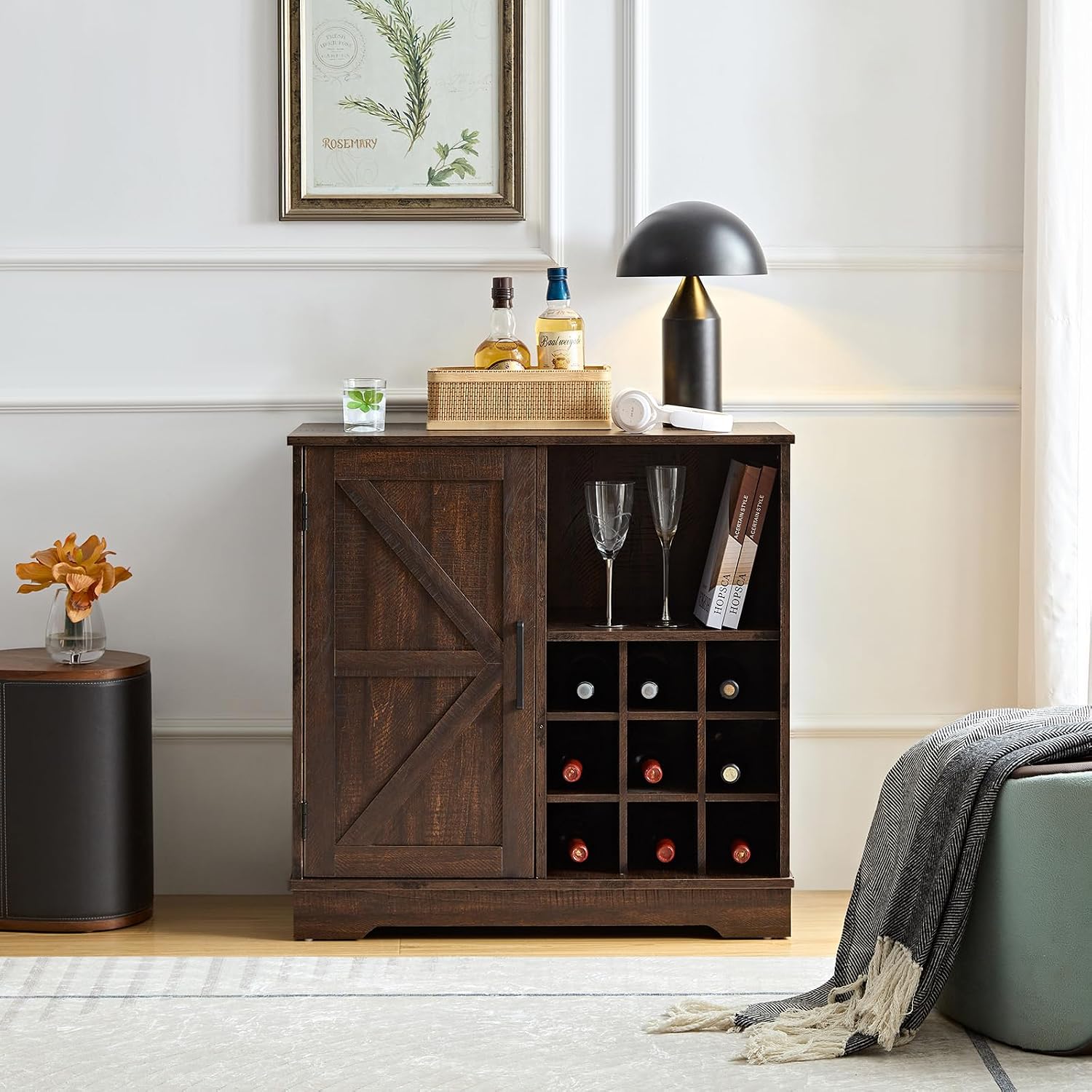 ファームハウスバーキャビネット ワインラック グラス収納、ス - Home Bar And Cabinet のレビューと価格