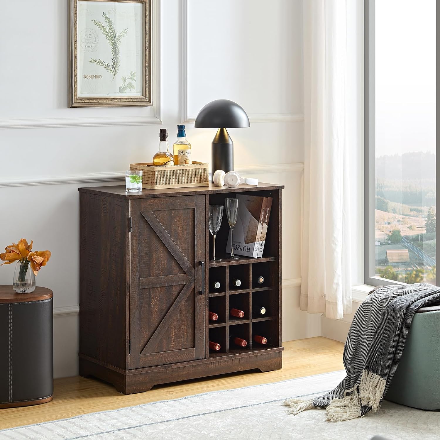 ファームハウスバーキャビネット ワインラック グラス収納、ス - Home Bar And Cabinet のレビューと価格