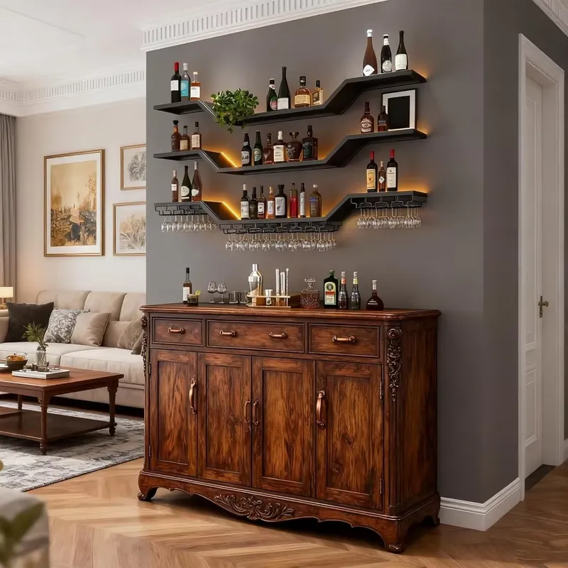 70.8インチLED壁掛けワインラック、3段モダンガラスバー - Home Bar Shelf のレビューと価格